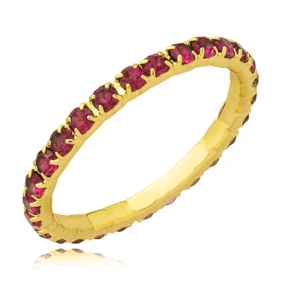 Anel aparador folheado a ouro com pedras de strass na cor rosa
