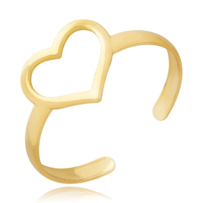 Anel ajustável folheado a ouro com adereço em forma de coração