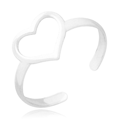 Anel ajustável folheado a prata com adereço em forma de coração