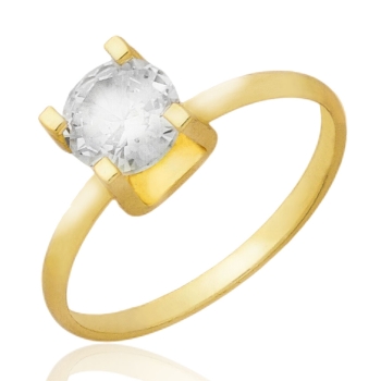 Anel folheado a ouro com zircônia de 6mm em chatão quadrado de 4 garras