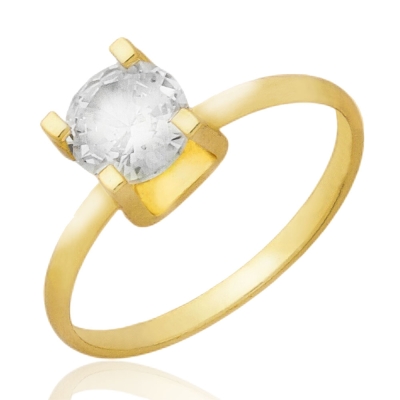 Anel folheado a ouro com zircônia de 6mm em chatão quadrado de 4 garras