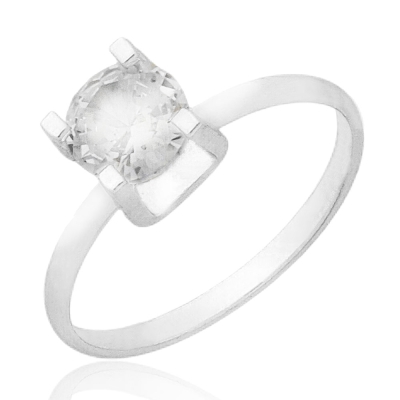 Anel folheado a prata com zircônia de 6mm em chatão quadrado de 4 garras