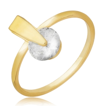Anel folheado a ouro com zircônia de 6mm em um adereço em forma de U