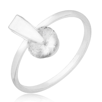Anel folheado a prata com zircônia de 6mm em um adereço em forma de U
