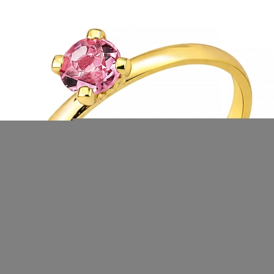 Anel solitário folheado a ouro com zircônia de 4 mm na cor rosa bebê e chatão de cálice