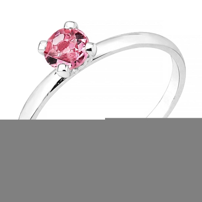 Anel solitário folheado a prata com zircônia de 4 mm na cor rosa bebê e chatão de cálice