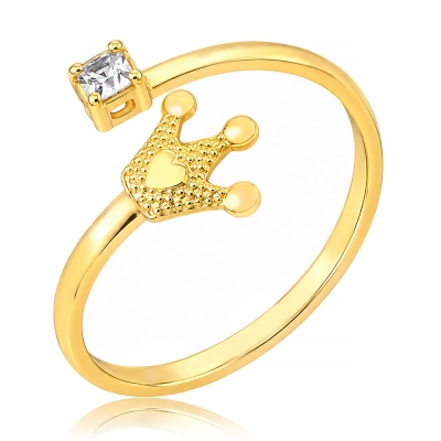 Anel de falange ajustável folheado a ouro com zircônia e coroa