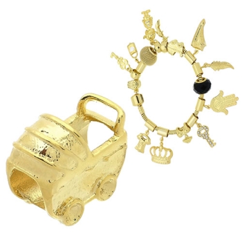 Berloque folheado a ouro em forma de carrinho de bebê (Pandora inspired)