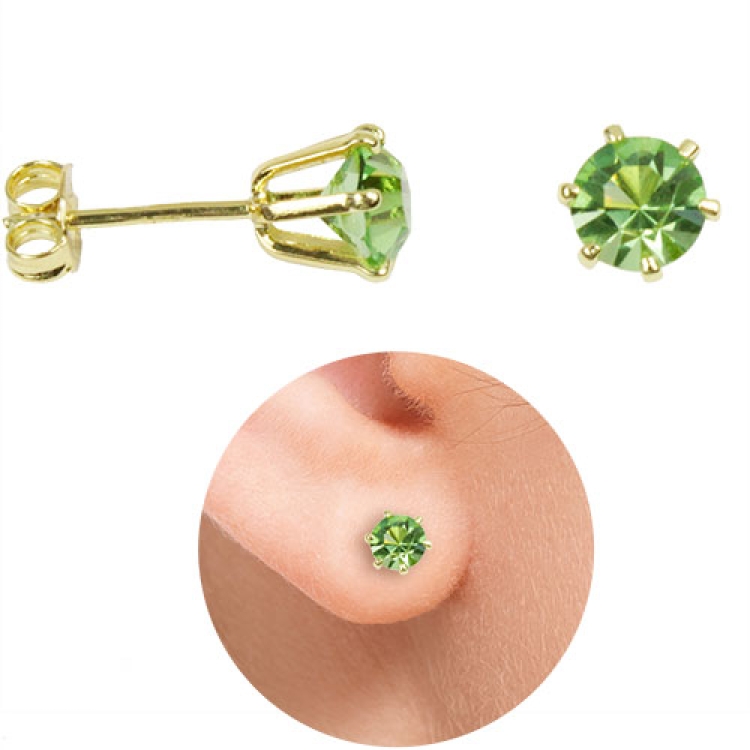 Foto 1 do Produto Brinco solitário folheado a ouro com pedra de strass na cor verde e chatão de cálice