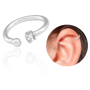 Piercing Fake de orelha folheado a prata com zircônia