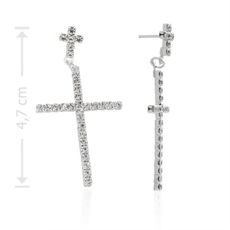 Foto 1 do Produto Brinco crucifixo duplo folheado a prata com strass