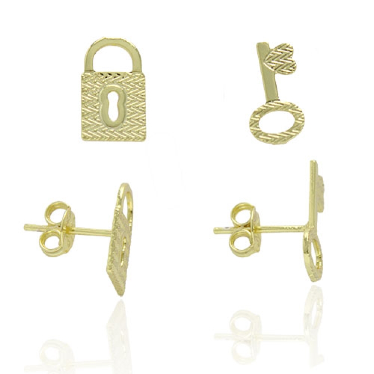 Foto 1 do Produto Brinco folheado a ouro em forma de chave e cadeado