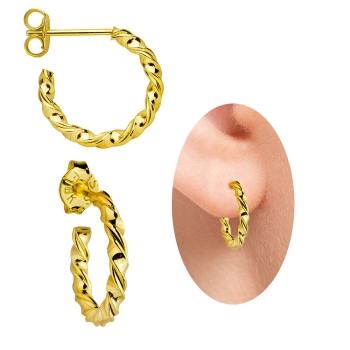 Brinco de argola folheado a ouro laminado e torcido tamanho P