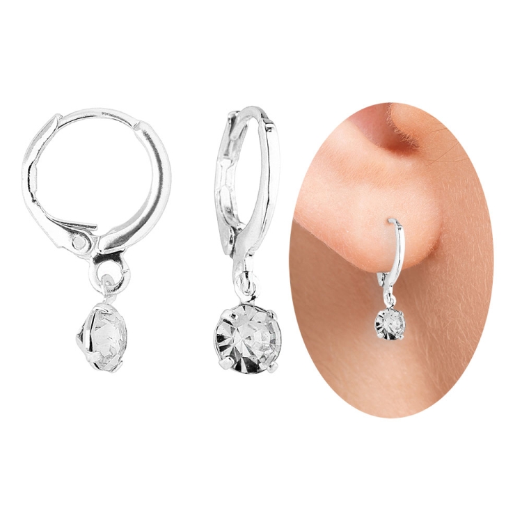 Foto 1 do Produto Brinco estilo tranqueta folheado a prata com strass de 5 mm