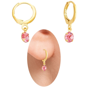 Brinco estilo tranqueta folheado a ouro com strass de 5 mm na cor rosa