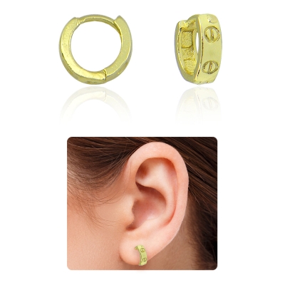 Brinco argolinha articulada folheado a ouro com superfície plana