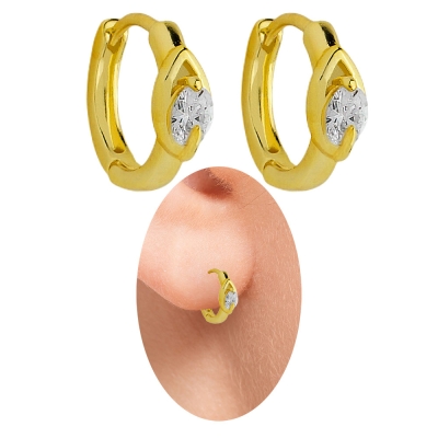 Brinco de argola folheado a ouro com navete zircônia