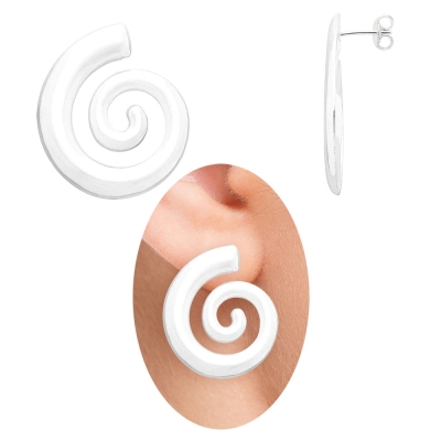 Brinco folheado a prata abaulado em formato espiral