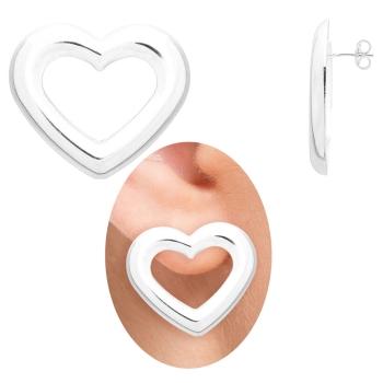 Brinco folheado a prata abaulado em forma de coração vazado