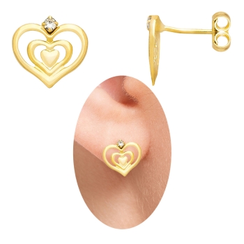 Brinco folheado a ouro em forma de coração triplo vazado com strass