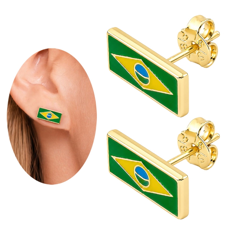 Foto 1 do Produto Brinco Bandeira do Brasil folheado a ouro com resina