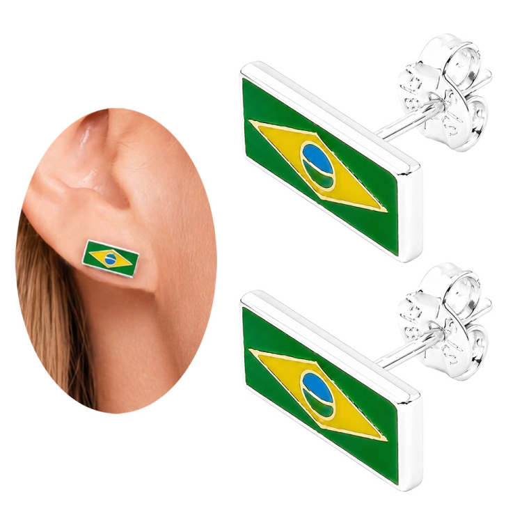 Foto 1 do Produto Brinco Bandeira do Brasil folheado a prata com resina