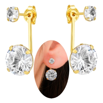 Brinco Ear Jacket Virgína folheado a ouro com zircônias