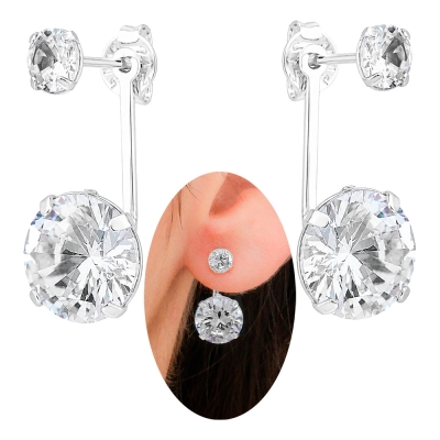 Brinco Ear Jacket Virgína folheado a prata com zircônias