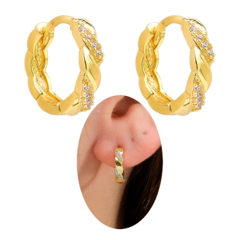 Brinco de argola articulado folheado a ouro com adornos transversais com micro-zircônias