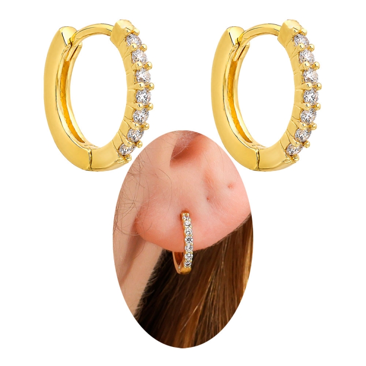 Foto 1 do Produto Brinco de argola articulado folheado a ouro contendo fileira com micro-zircônias cravejadas