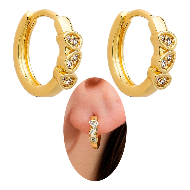 Foto 1 do Produto Brinco de argola articulado folheado a ouro com adornos em forma de gotas com micro-zircônias