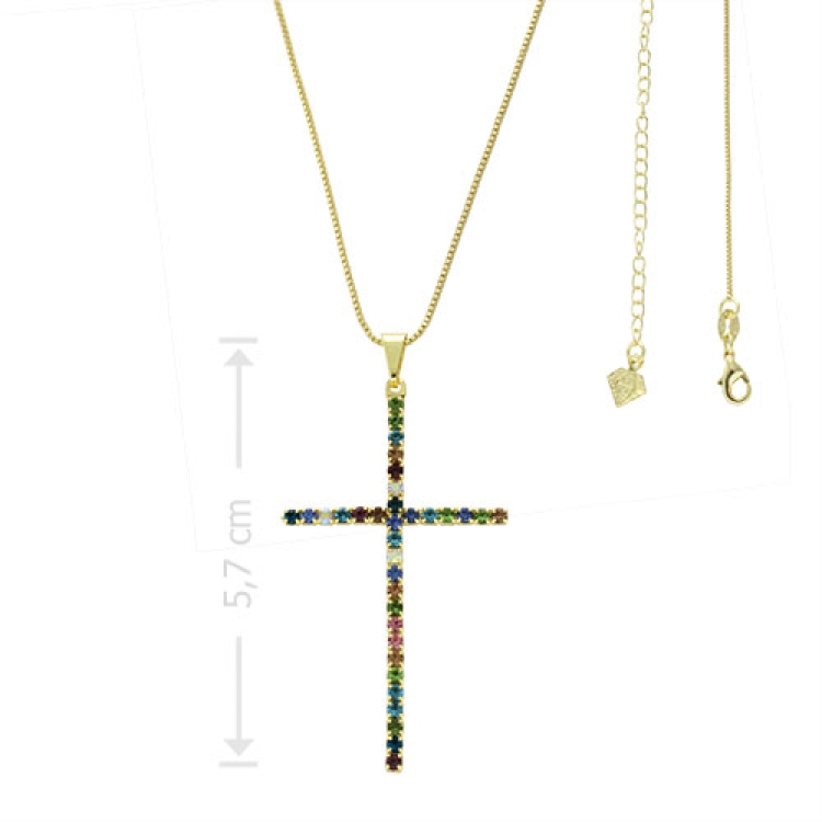 Foto 1 do Produto Gargantilha folheada a ouro com crucifixo de strass multicolorido