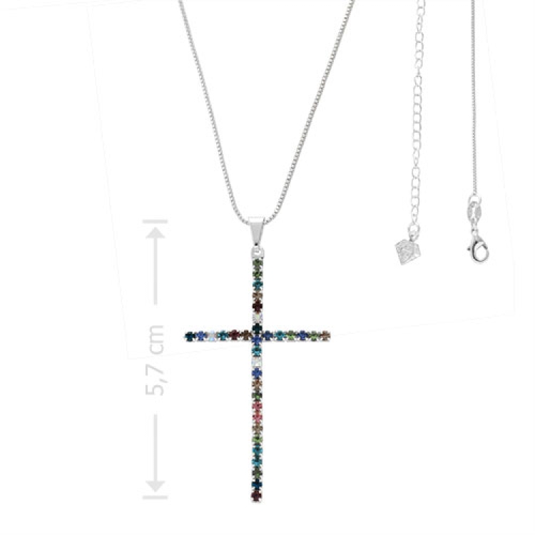 Foto 1 do Produto Gargantilha folheada a prata com crucifixo de strass multicolorido