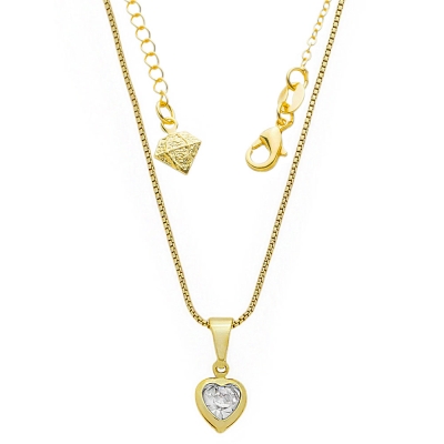Gargantilha folheada a ouro com corrente veneziana e pingente de coração com pedra cristal
