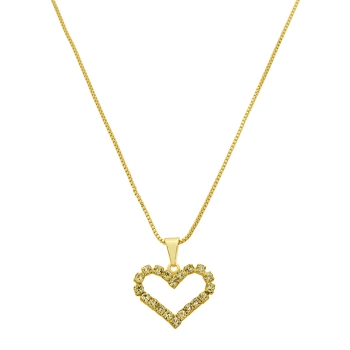 Gargantilha folheada a ouro e pingente de coração com pedras de strass