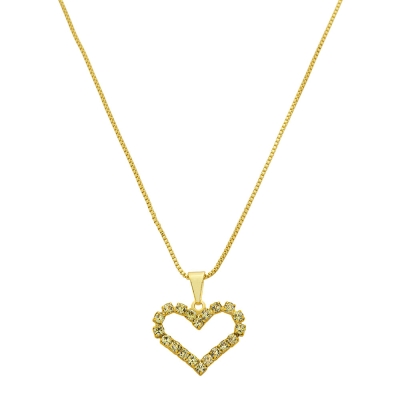 Gargantilha folheada a ouro e pingente de coração com pedras de strass