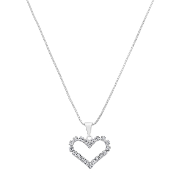 Gargantilha folheada a prata e pingente de coração com pedras de strass