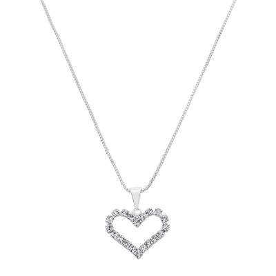 Gargantilha folheada a prata e pingente de coração com pedras de strass