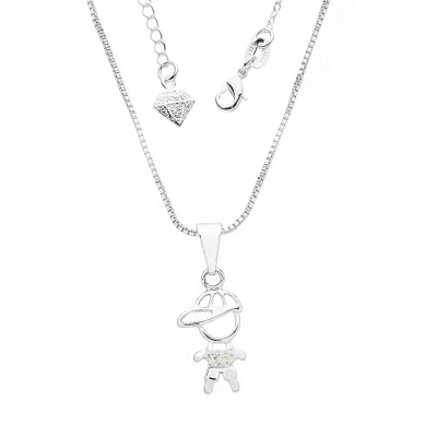 Gargantilha veneziana folheada a prata e pingente menino com zircônias