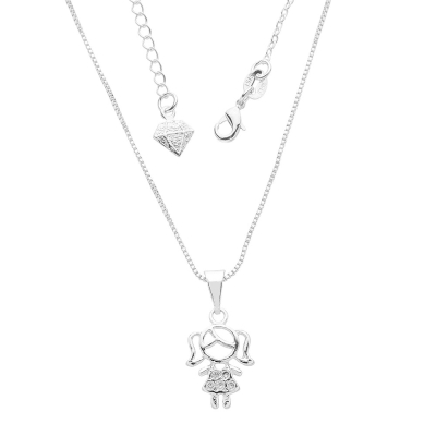 Gargantilha veneziana folheada a prata e pingente menina com zircônias