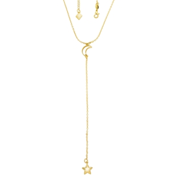 Gargantilha folheada a ouro com entremeio em forma de lua e pingente em forma de estrela