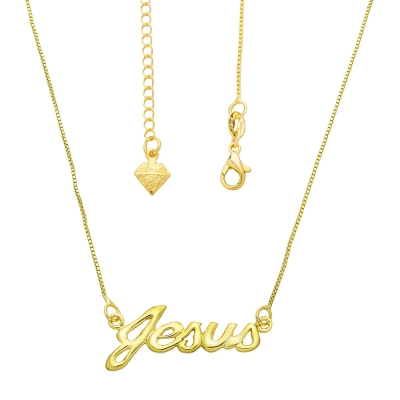 Gargantilha folheada a ouro com corrente veneziana contendo o nome Jesus