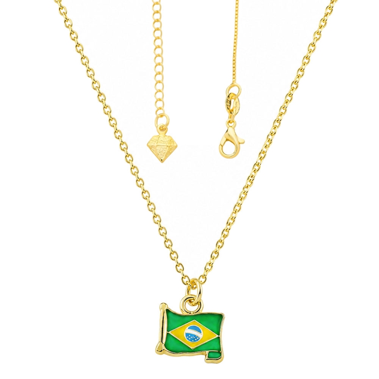 Foto 1 do Produto Gargantilha folheada a ouro com pingente em forma da bandeira do Brasil ondulada