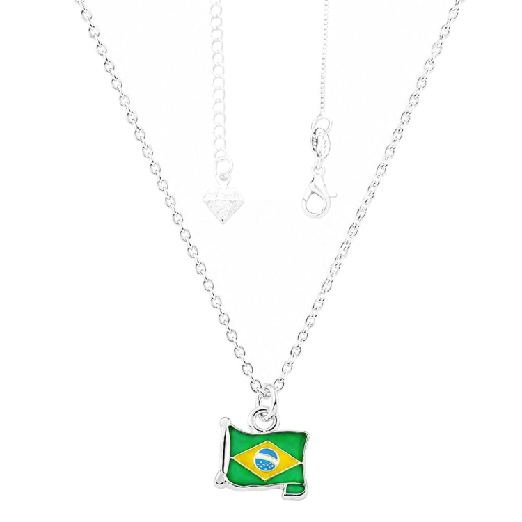 Foto 1 do Produto Gargantilha folheada a prata com pingente em forma da bandeira do Brasil ondulada