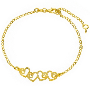 Pulseira folheada a ouro com adereço contendo 4 corações