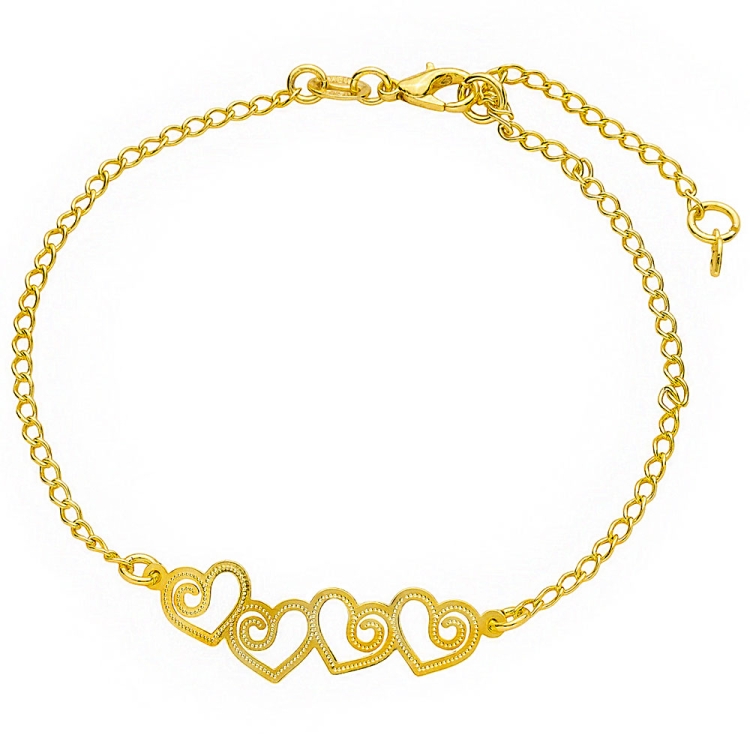 Foto 1 do Produto Pulseira folheada a ouro com adereço contendo 4 corações