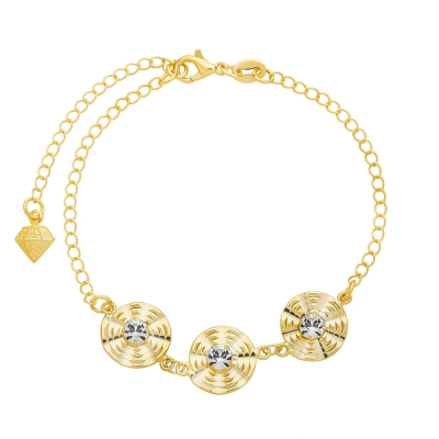 Pulseira folheada a ouro com adereços rendondos estampados e pedras de strass