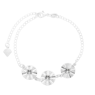 Pulseira folheada a prata com adereços rendondos estampados e pedras de strass