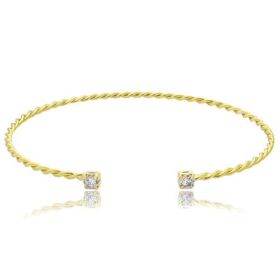 Bracelete fino folheado a ouro com fio trançado e pedras de zircônia