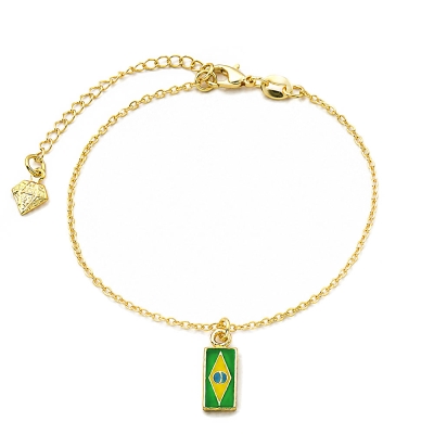 Pulseira folheada a ouro com pingente em forma da bandeira do Brasil